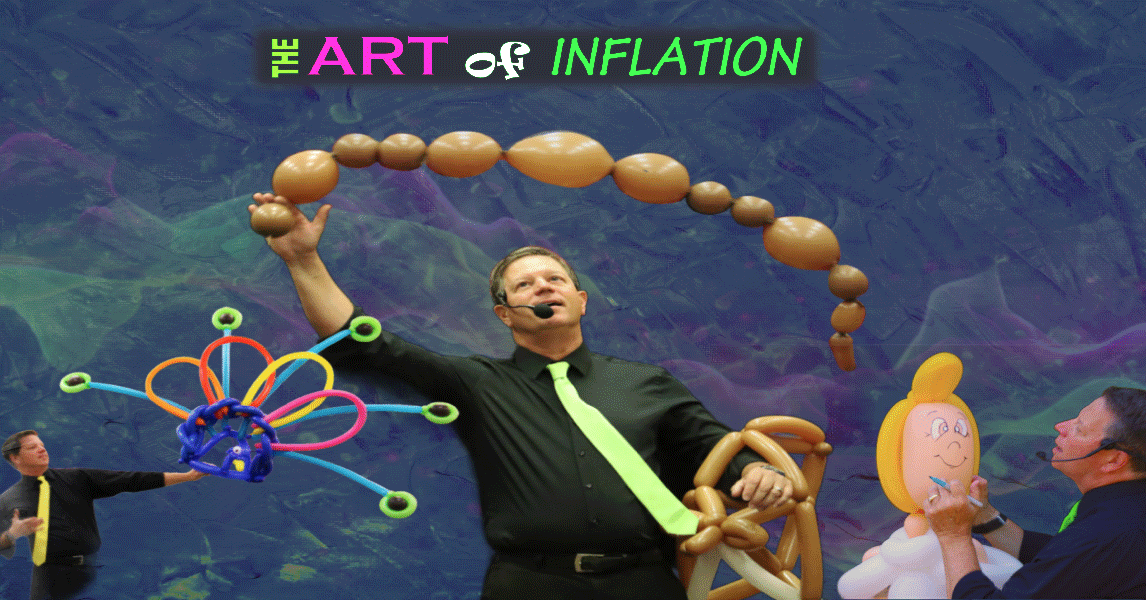 Dale Obrochta performing The Art of Inflation balloon stage show with large balloon creations