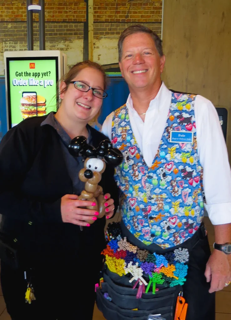 Dale Obrochta with a McDonald's staff member during a restaurant celebration event
